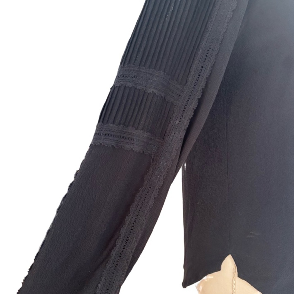 Veronica Beard Eva Tie Neck Lace Accent Blouse in Black Size 4 - Picture 7 of 13
